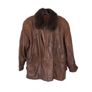 Vintage Ruffo Boticelli Italian Leather Jacket Shearling Collar Brown L/XL